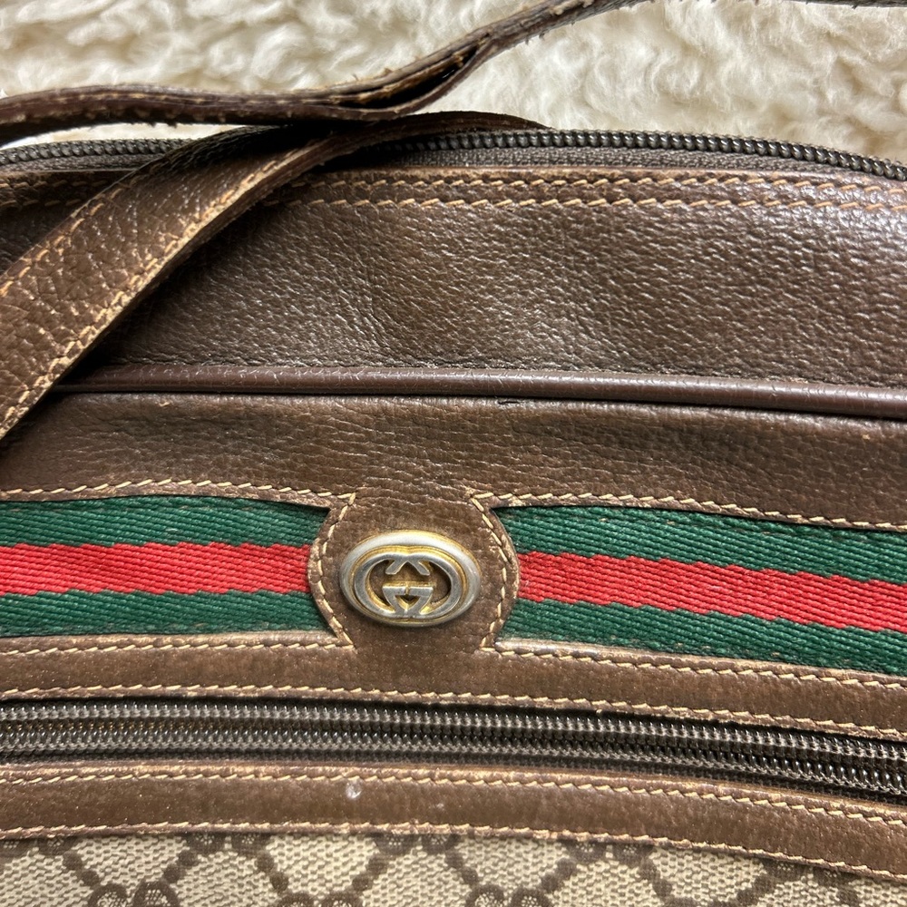 Authentic Vintage Gucci Brown Leather GG and GRG Webbing Accent Bag - Picture 2 of 13